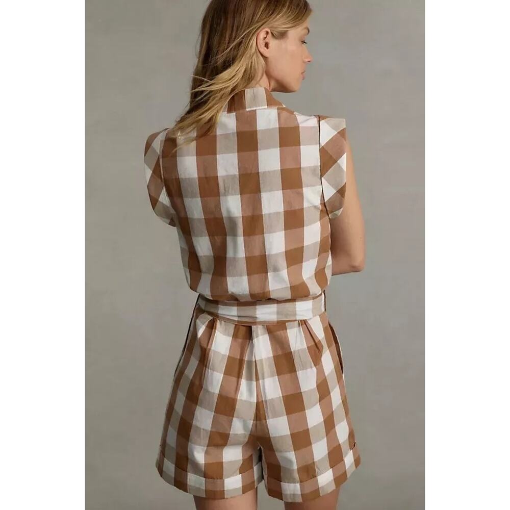 Anthropologie WHIT Two Brown Buffalo Check Gingham Romper Size Small - Picture 8 of 12